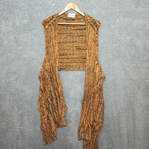 VTG Dragon Carole Wang XL Shrug 100% Bamboo USA Sleeveless Knit Orange Black Tan